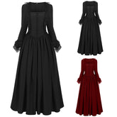 Gothic Retro Square - Neck Flared Sleeve Lace Maxi Dress - Coscosmos